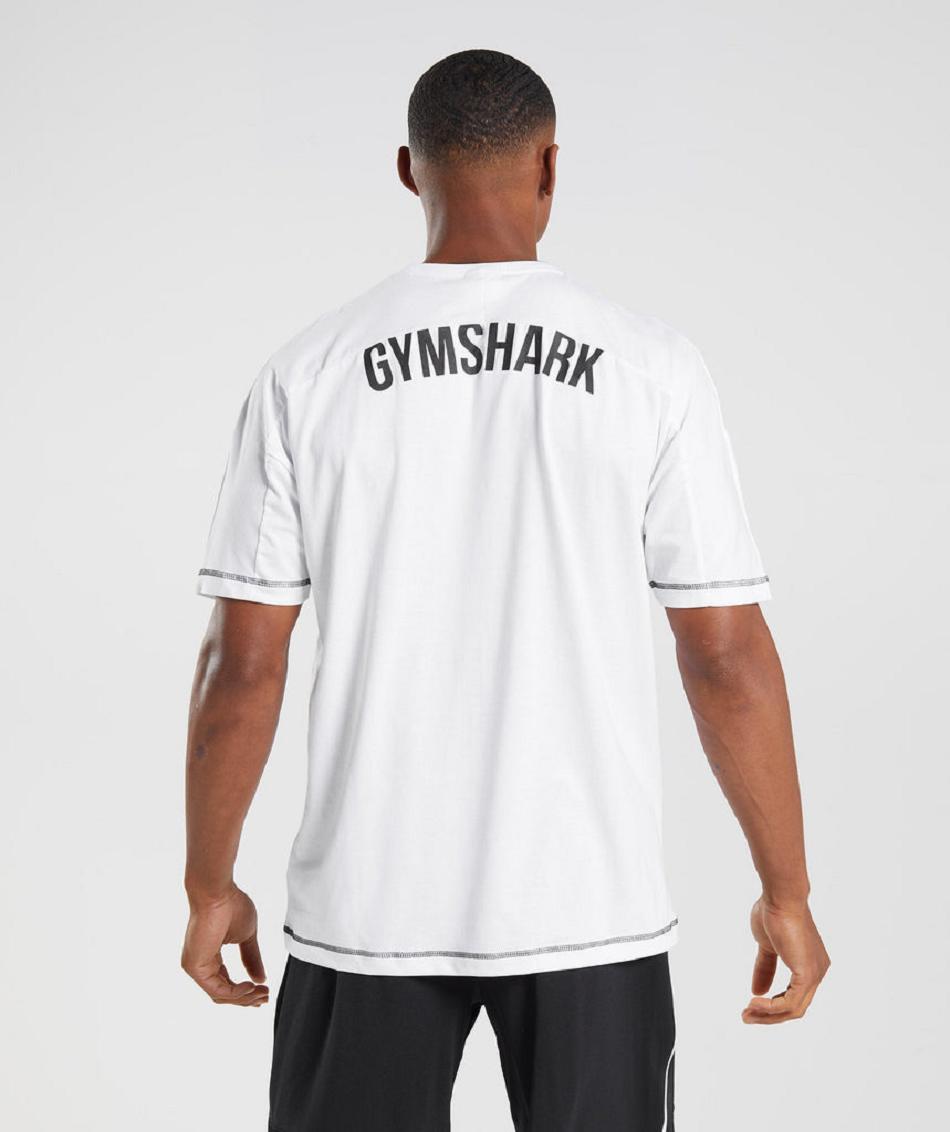 T Shirts Męskie Gymshark Recess Białe Czarne | PL 3849GSO